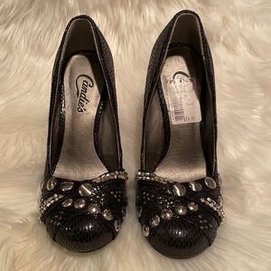 Candie’s size 6 black embellished heels